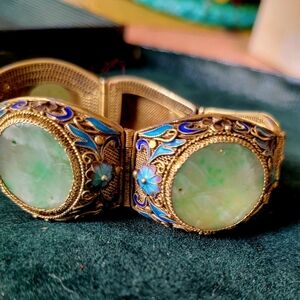 Chinese silver jadeite & Enamel filigree bracelet